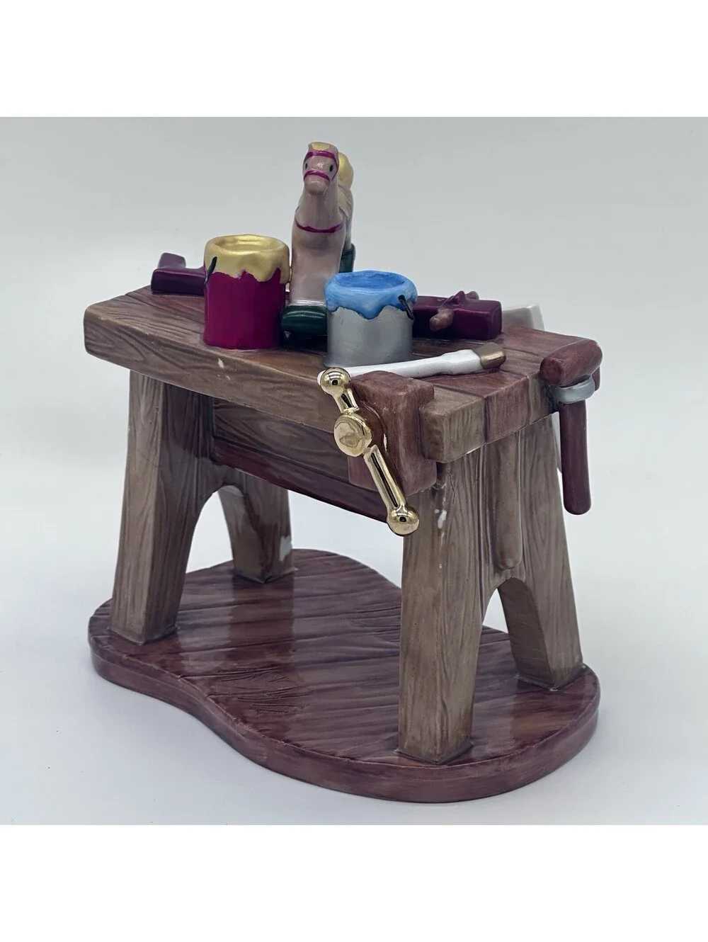 Santa’s Elves Work Bench Glazed Porcelain 24K Gold Trim Figurine by O’Well
